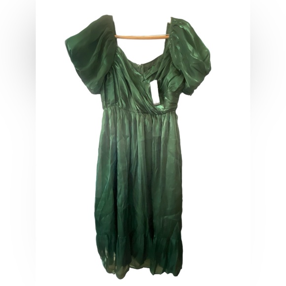 Lulu’s Remarkable Sensation Emerald Green Organza MIDI Dress, Size Large. - Picture 7 of 9